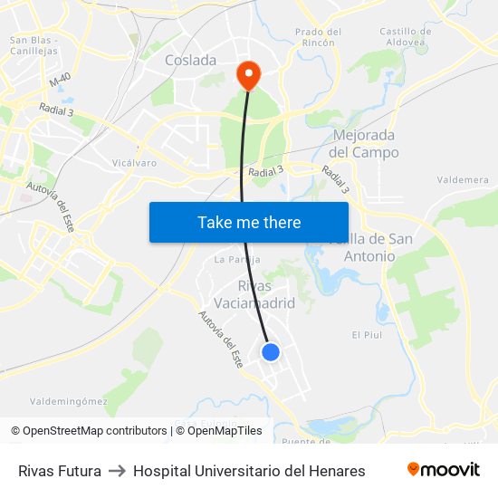 Rivas Futura to Hospital Universitario del Henares map