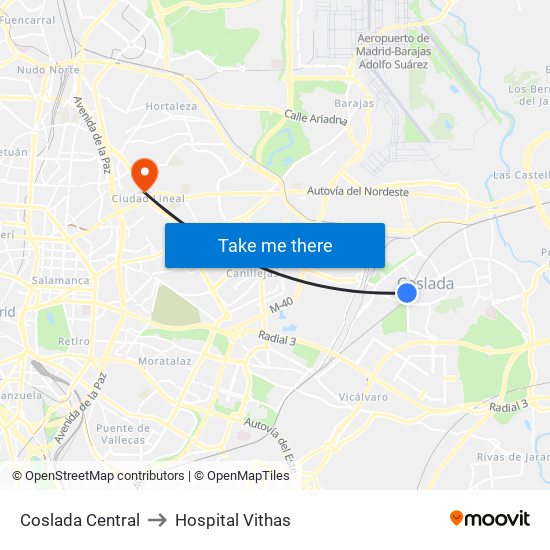 Coslada Central to Hospital Vithas map