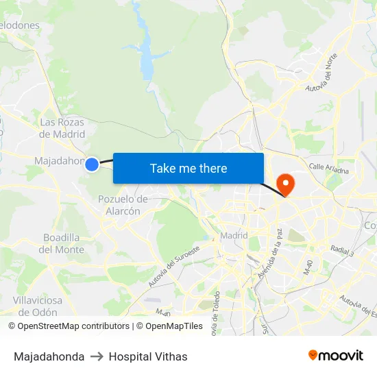 Majadahonda to Hospital Vithas map