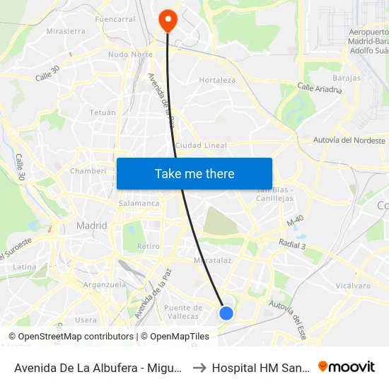 Avenida De La Albufera - Miguel Hernández to Hospital HM Sanchinarro map