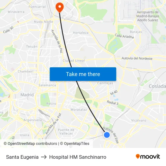 Santa Eugenia to Hospital HM Sanchinarro map