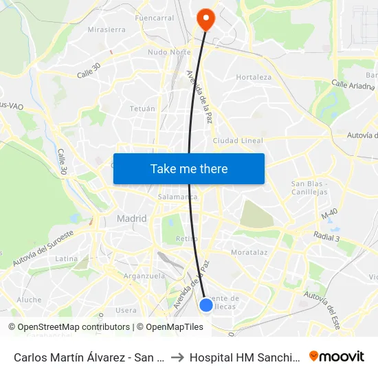 Carlos Martín Álvarez - San Diego to Hospital HM Sanchinarro map