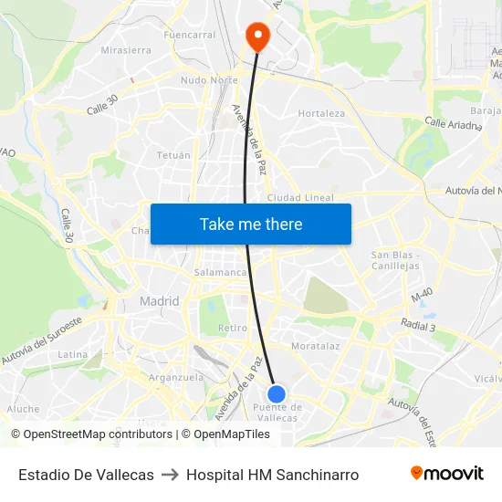 Estadio De Vallecas to Hospital HM Sanchinarro map