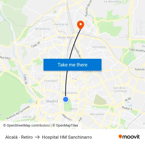 Alcalá - Retiro to Hospital HM Sanchinarro map