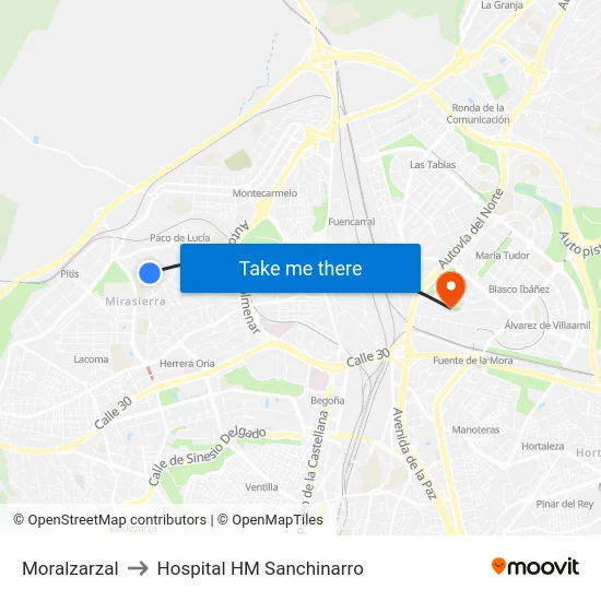 Moralzarzal to Hospital HM Sanchinarro map