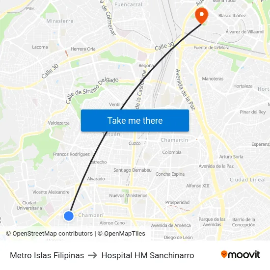 Metro Islas Filipinas to Hospital HM Sanchinarro map