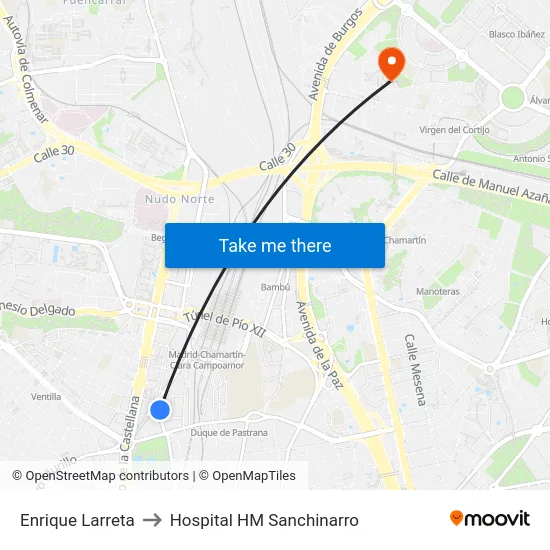 Enrique Larreta to Hospital HM Sanchinarro map