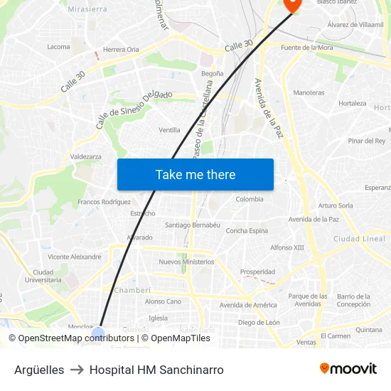 Argüelles to Hospital HM Sanchinarro map