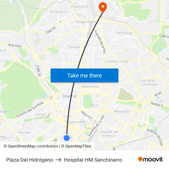 Plaza Del Hidrógeno to Hospital HM Sanchinarro map