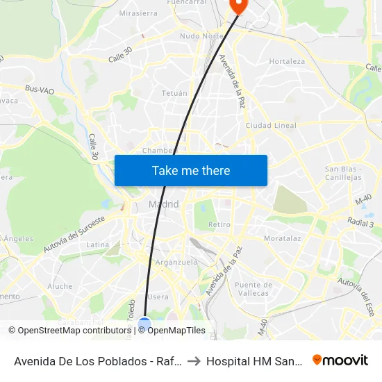 Avenida De Los Poblados - Rafaela Ybarra to Hospital HM Sanchinarro map