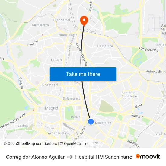 Corregidor Alonso Aguilar to Hospital HM Sanchinarro map