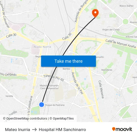 Mateo Inurria to Hospital HM Sanchinarro map