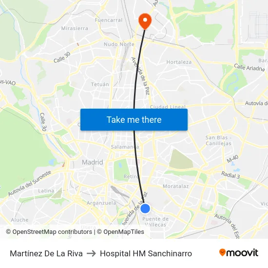 Martínez De La Riva to Hospital HM Sanchinarro map