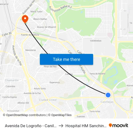 Avenida De Logroño - Canillejas to Hospital HM Sanchinarro map