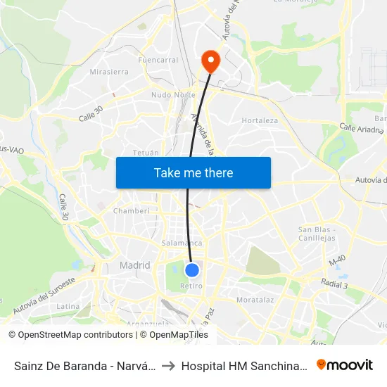 Sainz De Baranda - Narváez to Hospital HM Sanchinarro map