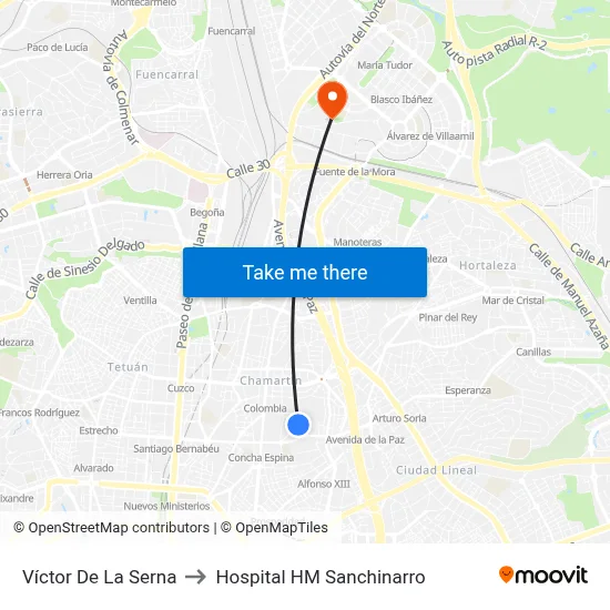 Víctor De La Serna to Hospital HM Sanchinarro map