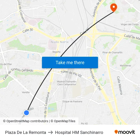 Plaza De La Remonta to Hospital HM Sanchinarro map