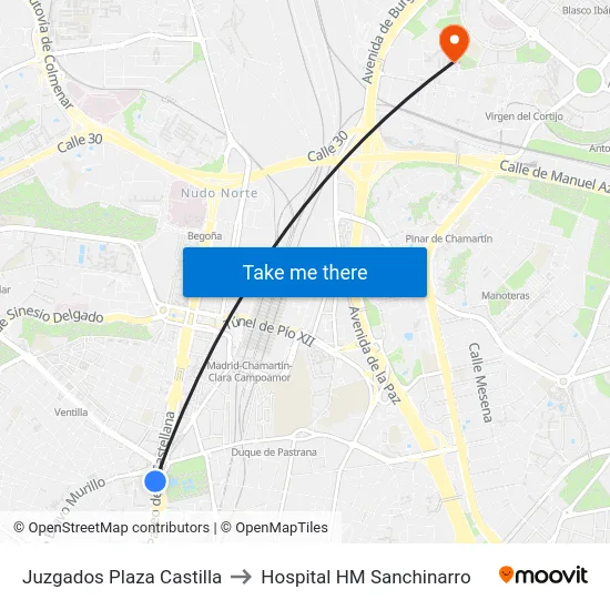 Juzgados Plaza Castilla to Hospital HM Sanchinarro map