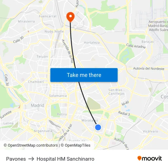 Pavones to Hospital HM Sanchinarro map
