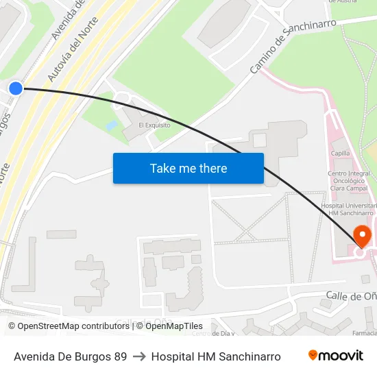 Avenida De Burgos 89 to Hospital HM Sanchinarro map
