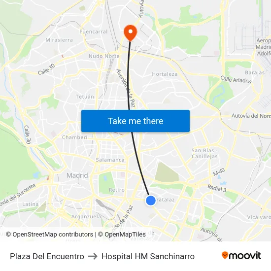 Plaza Del Encuentro to Hospital HM Sanchinarro map