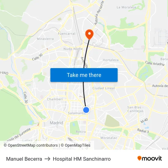 Manuel Becerra to Hospital HM Sanchinarro map