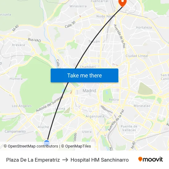 Plaza De La Emperatriz to Hospital HM Sanchinarro map
