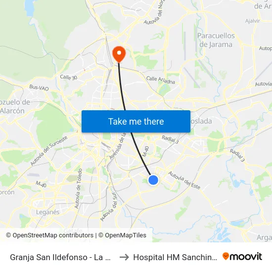 Granja San Ildefonso - La Gavia to Hospital HM Sanchinarro map