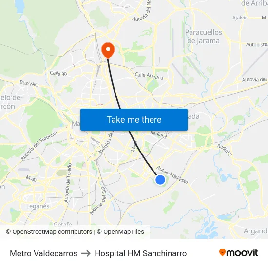 Metro Valdecarros to Hospital HM Sanchinarro map