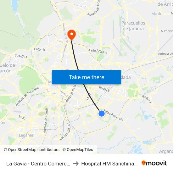 La Gavia - Centro Comercial to Hospital HM Sanchinarro map