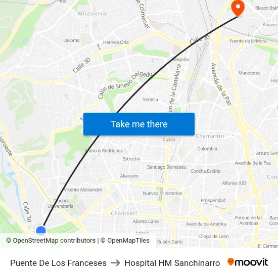 Puente De Los Franceses to Hospital HM Sanchinarro map
