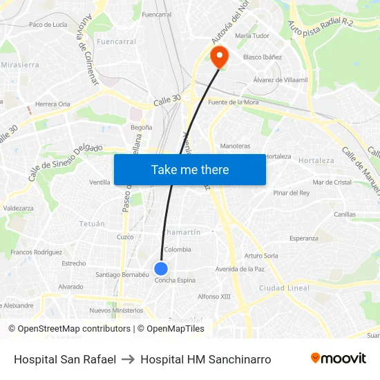 Hospital San Rafael to Hospital HM Sanchinarro map