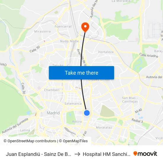 Juan Esplandiú - Sainz De Baranda to Hospital HM Sanchinarro map
