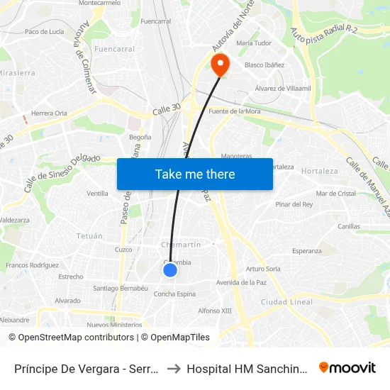 Príncipe De Vergara - Serrano to Hospital HM Sanchinarro map