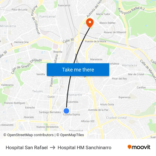 Hospital San Rafael to Hospital HM Sanchinarro map