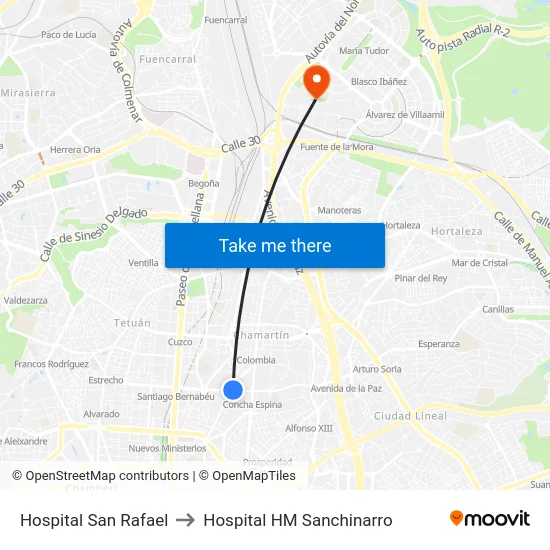 Hospital San Rafael to Hospital HM Sanchinarro map