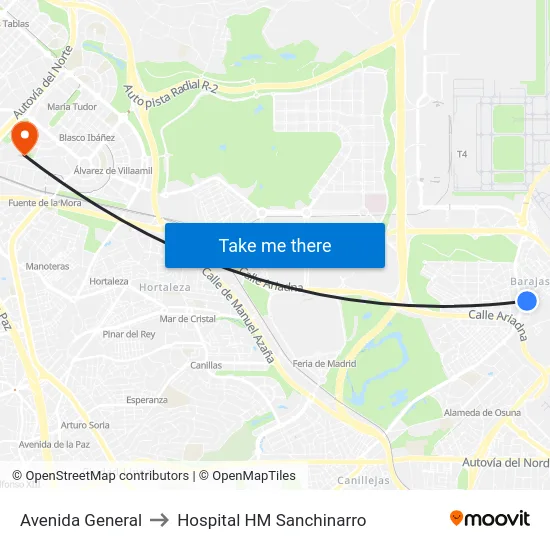Avenida General to Hospital HM Sanchinarro map