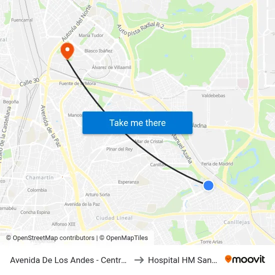 Avenida De Los Andes - Centro Comercial to Hospital HM Sanchinarro map