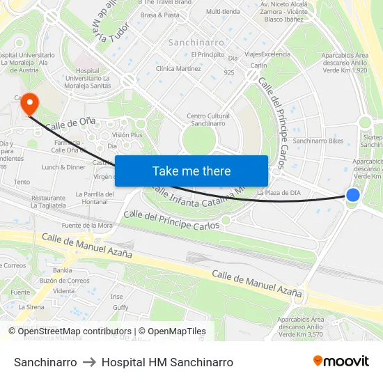 Sanchinarro to Hospital HM Sanchinarro map