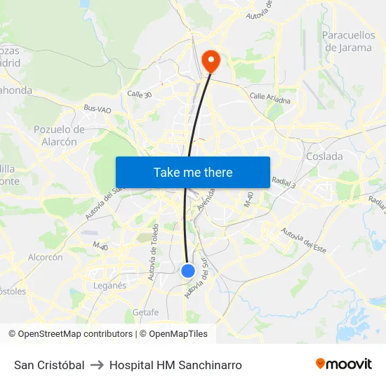 San Cristóbal to Hospital HM Sanchinarro map