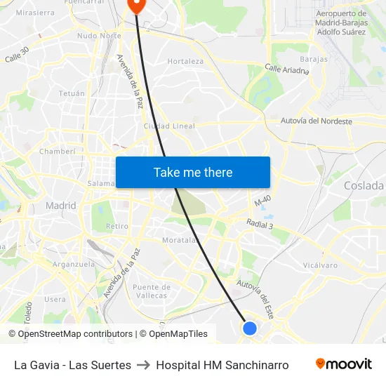 La Gavia - Las Suertes to Hospital HM Sanchinarro map