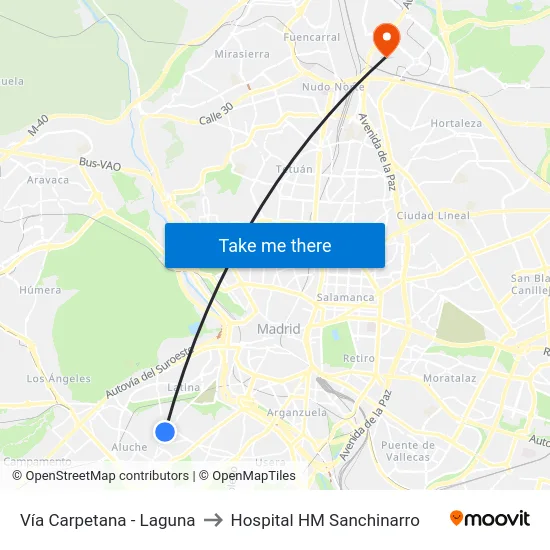 Vía Carpetana - Laguna to Hospital HM Sanchinarro map