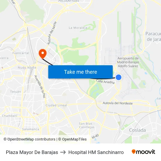Plaza Mayor De Barajas to Hospital HM Sanchinarro map