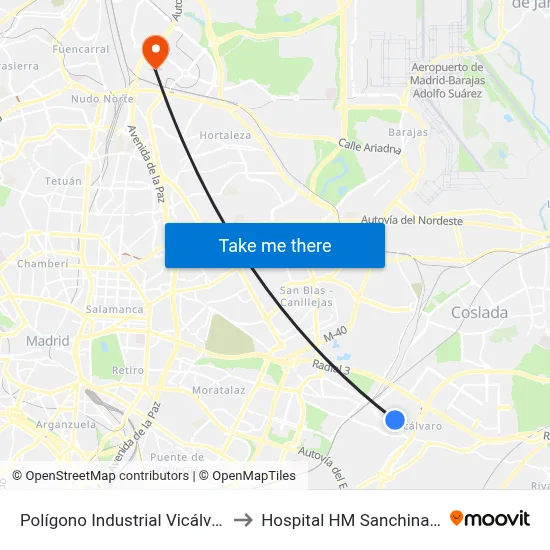 Polígono Industrial Vicálvaro to Hospital HM Sanchinarro map