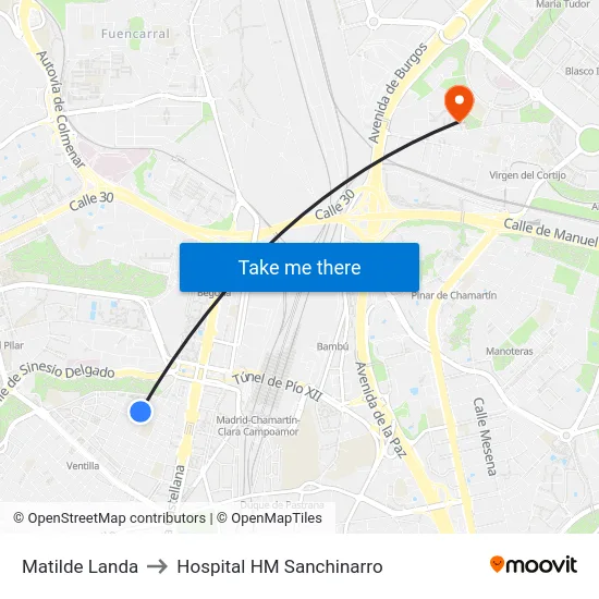 Matilde Landa to Hospital HM Sanchinarro map