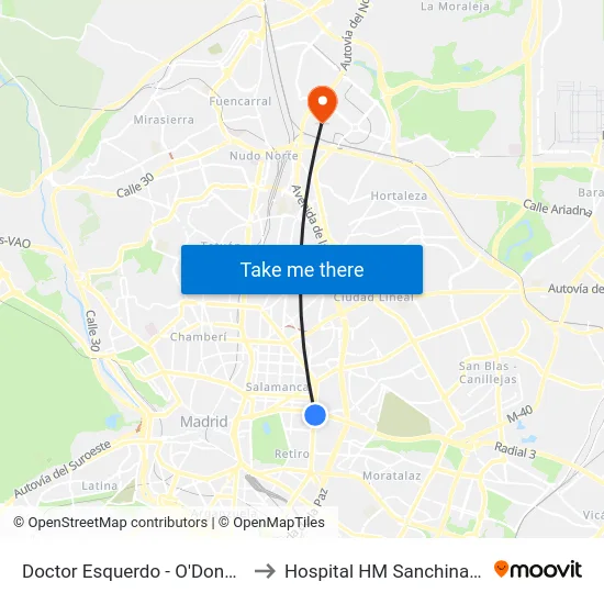 Doctor Esquerdo - O'Donnell to Hospital HM Sanchinarro map