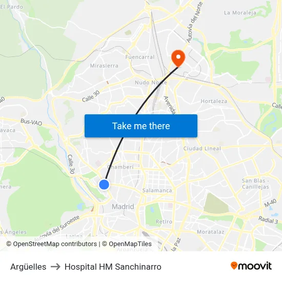 Argüelles to Hospital HM Sanchinarro map