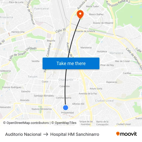 Auditorio Nacional to Hospital HM Sanchinarro map