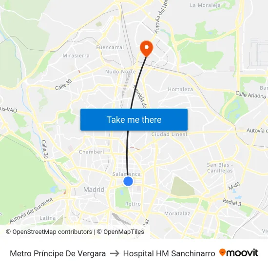 Metro Príncipe De Vergara to Hospital HM Sanchinarro map