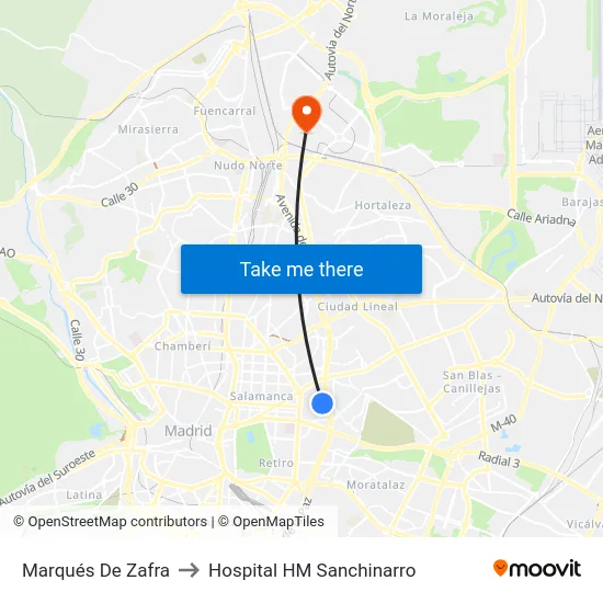 Marqués De Zafra to Hospital HM Sanchinarro map
